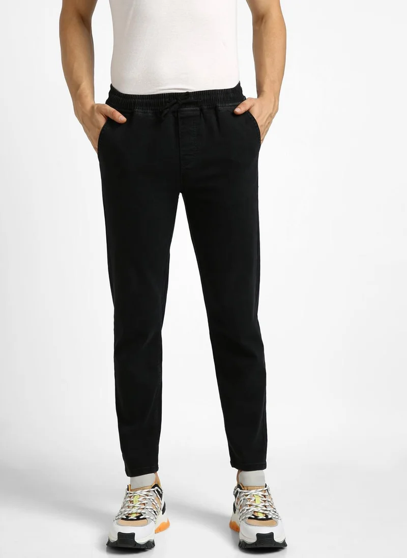 Urbano Fashion Urbano Fashion Men's Black Regular Fit Washed Jogger Jeans Stretchable